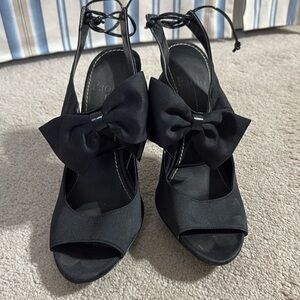 👻 Paola black satin bowtie heels 4 inch